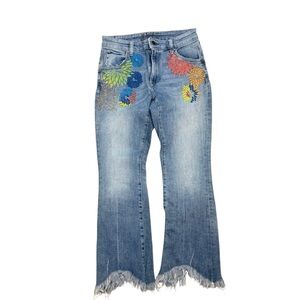 Hale Bob Blue Straight Leg Jeans with Colorful Embroidery
